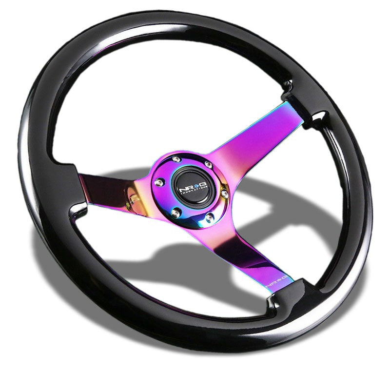 Black Wood/Neo Chrome Vintage 350mm 3" Deep RST-036BK-MC NRG Steering Wheel+Horn-Interior-BuildFastCar