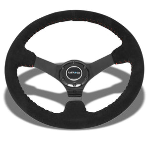 Black Suede/Red Stitch Vintage 350mm 3" Deep RST-036BK-S NRG Steering Wheel+Horn-Interior-BuildFastCar