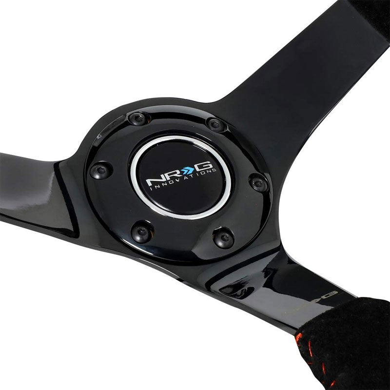 Black Suede/Red Stitch Vintage 350mm 3" Deep RST-036BK-S NRG Steering Wheel+Horn-Interior-BuildFastCar