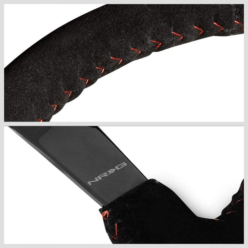 Black Suede/Red Stitch Vintage 350mm 3" Deep RST-036BK-S NRG Steering Wheel+Horn-Interior-BuildFastCar