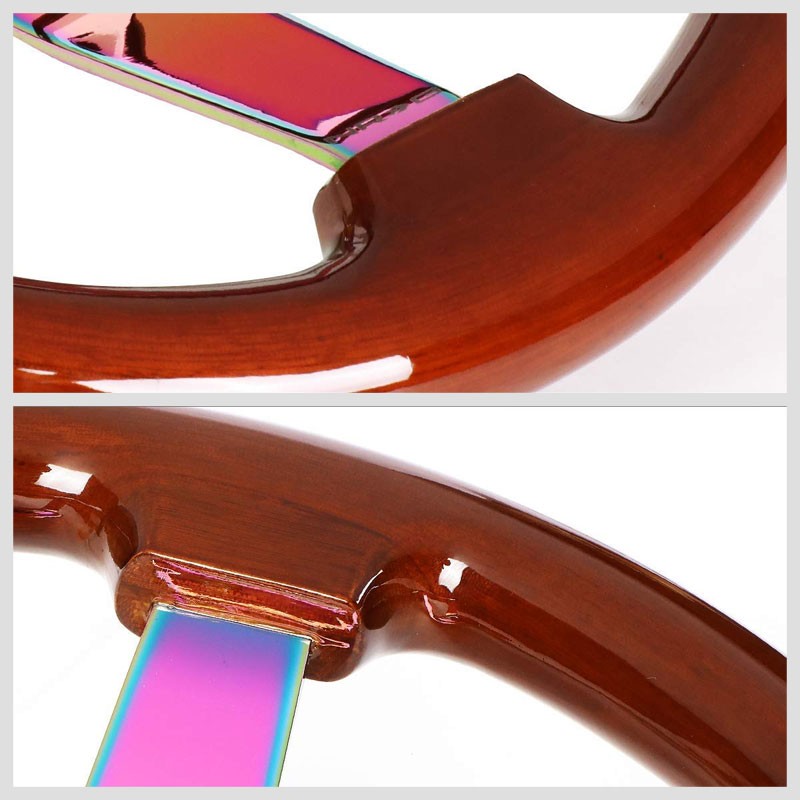 Brown Wood/Neo Chrome Vintage 350mm 3" Deep RST-036BR-MC NRG Steering Wheel+Horn-Interior-BuildFastCar