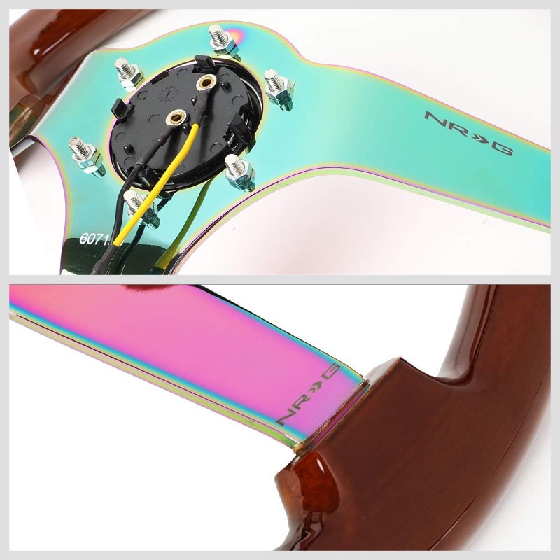 Brown Wood/Neo Chrome Vintage 350mm 3" Deep RST-036BR-MC NRG Steering Wheel+Horn-Interior-BuildFastCar