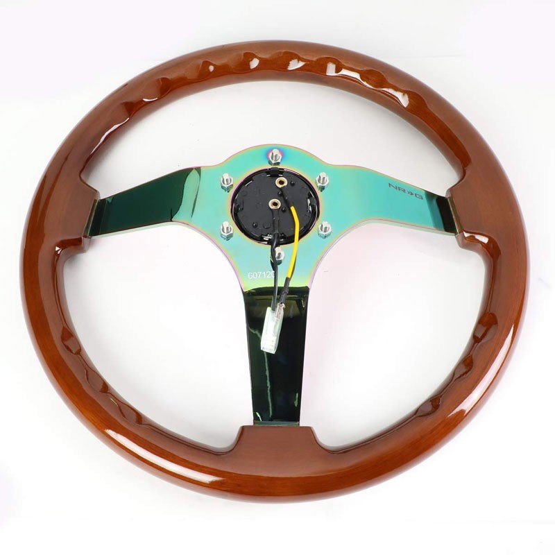 Brown Wood/Neo Chrome Vintage 350mm 3" Deep RST-036BR-MC NRG Steering Wheel+Horn-Interior-BuildFastCar