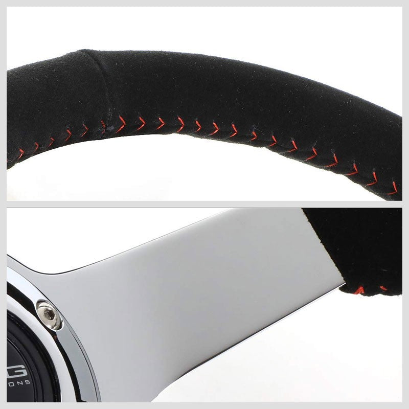 Black Suede/Red Stitch Vintage 350mm 3" Deep RST-036CH-S NRG Steering Wheel+Horn-Interior-BuildFastCar