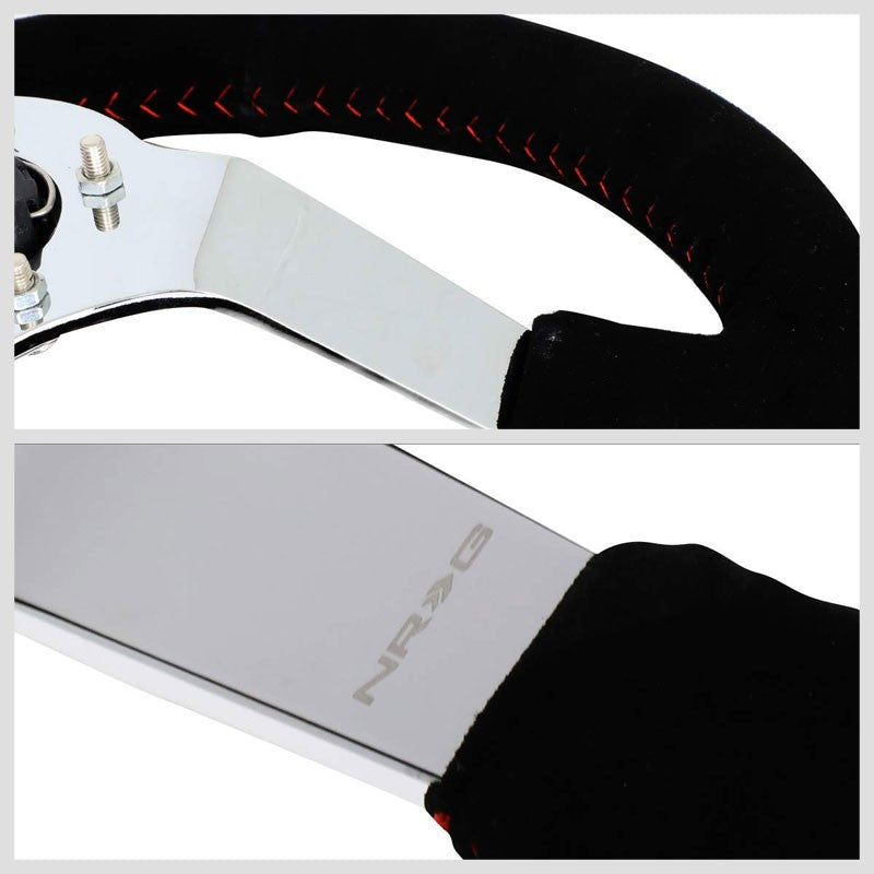 Black Suede/Red Stitch Vintage 350mm 3" Deep RST-036CH-S NRG Steering Wheel+Horn-Interior-BuildFastCar