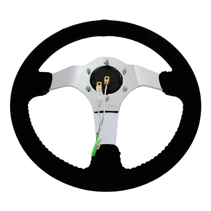 Black Suede/Red Stitch Vintage 350mm 3" Deep RST-036CH-S NRG Steering Wheel+Horn-Interior-BuildFastCar