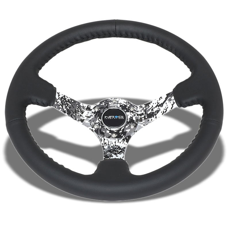 Leather/Black/White Winter Camo 350mm 3" Deep RST-036DC-R NRG Steering Wheel-Interior-BuildFastCar