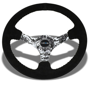 Suede/Black/White Winter Camo 350mm 3" Deep RST-036DC-S NRG Steering Wheel+Horn-Interior-BuildFastCar