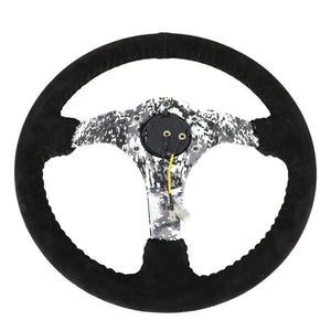 Suede/Black/White Winter Camo 350mm 3" Deep RST-036DC-S NRG Steering Wheel+Horn-Interior-BuildFastCar