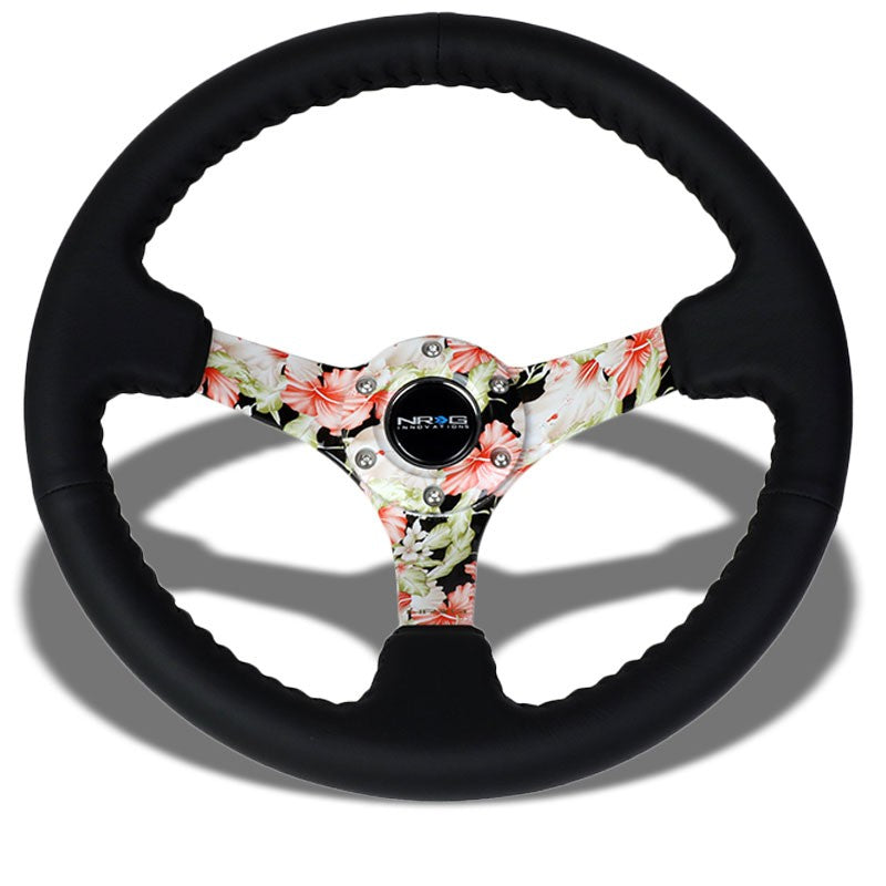 Leather/Quadcolor Floral Spoke 350mm 3" Deep RST-036FL-R NRG Steering Wheel+Horn-Interior-BuildFastCar