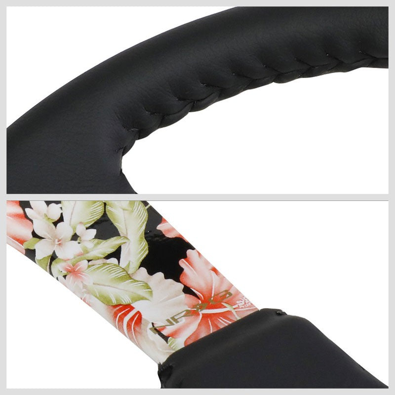 Leather/Quadcolor Floral Spoke 350mm 3" Deep RST-036FL-R NRG Steering Wheel+Horn-Interior-BuildFastCar