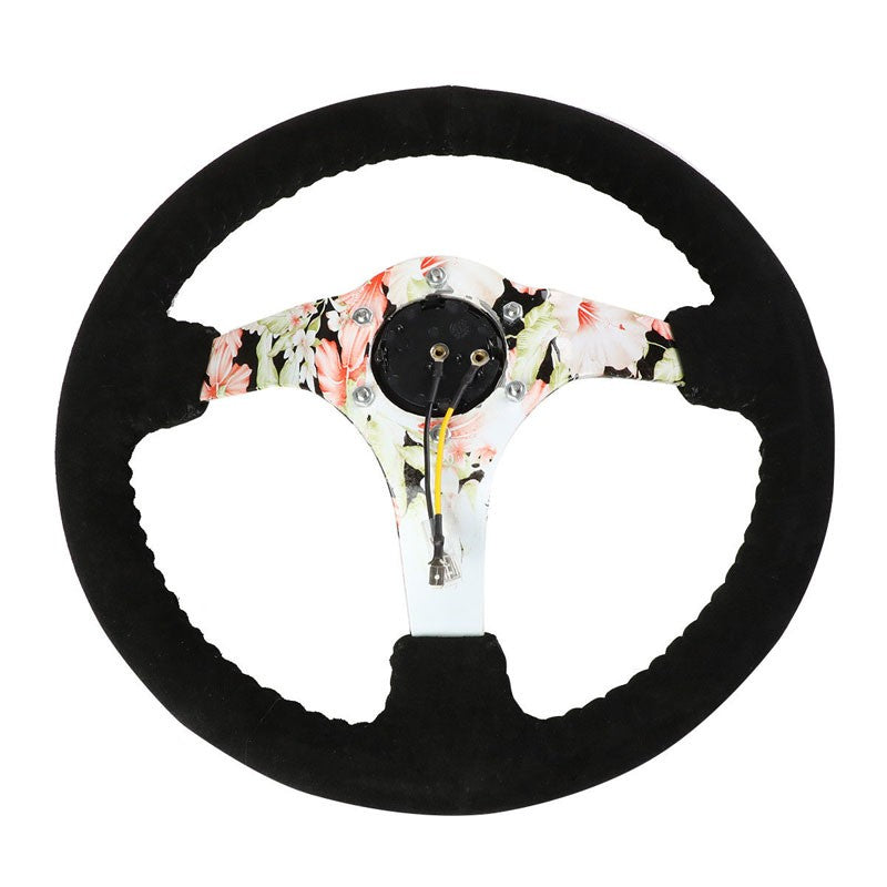 Suede/Quadcolor Floral Spoke 350mm 3" Deep RST-036FL-S NRG Steering Wheel+Horn-Interior-BuildFastCar