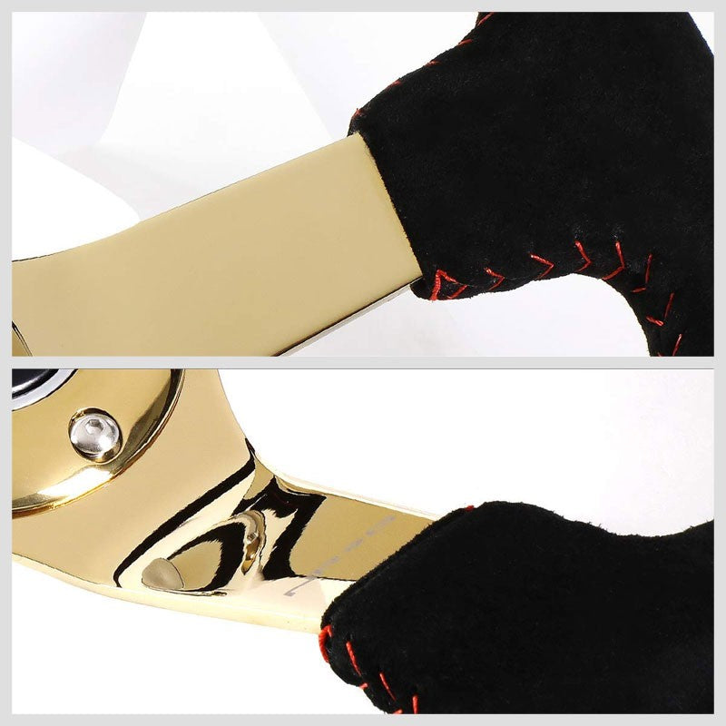 Black Suede/Gold Spoke Vintage 350mm 3" Deep RST-036GD-S NRG Steering Wheel+Horn-Interior-BuildFastCar