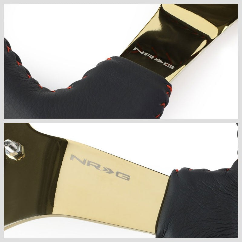 NRG Black Leather/Gold Spokes Deep Dish 6-Bolt 350mm Steering Wheel+Horn Button-Interior-BuildFastCar