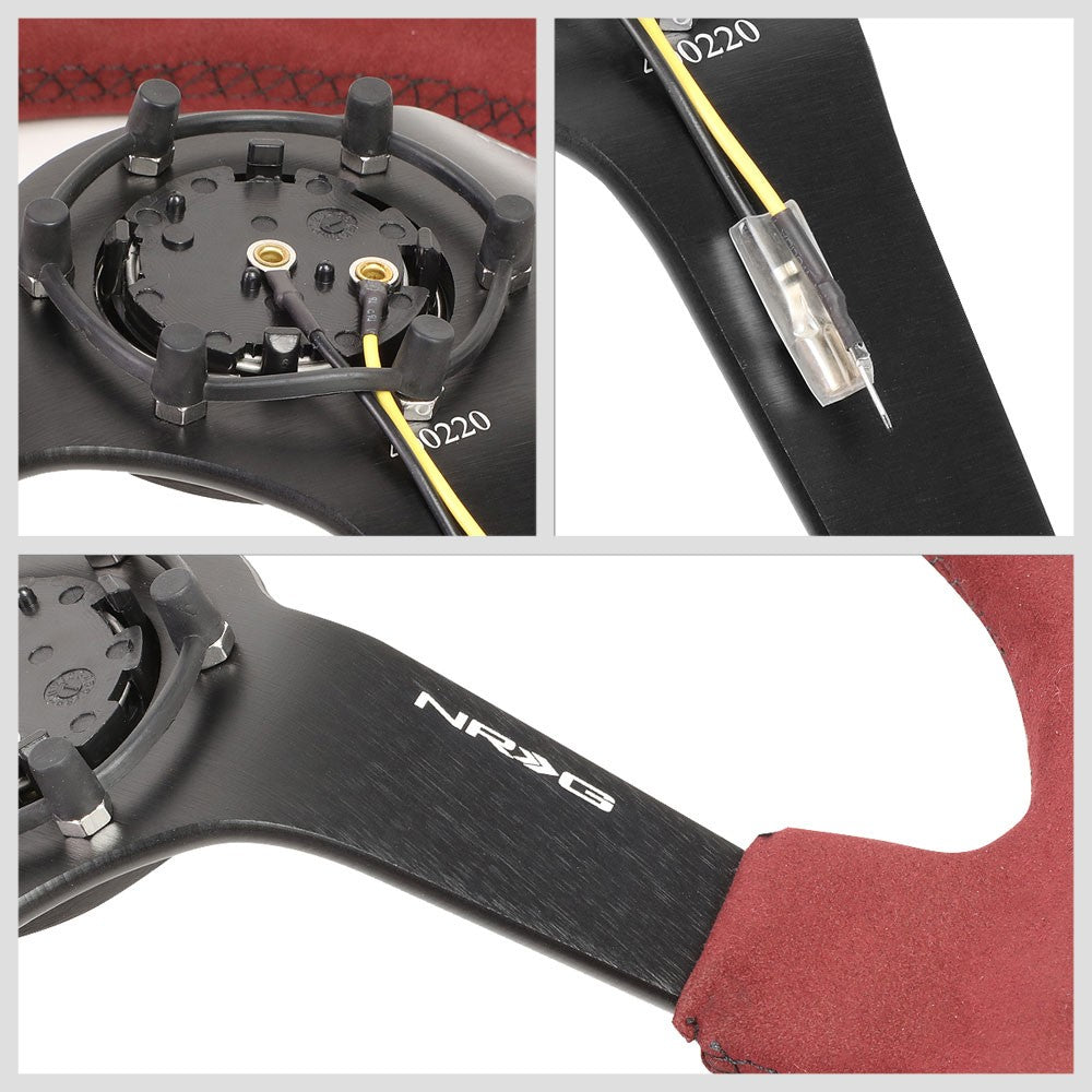 NRG RST-036MB-BUA 350mm 3" Deep Dish 3 Spoke Burgundy Alcantara Steering Wheel