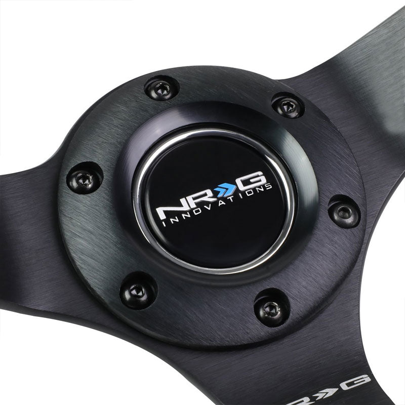 NRG Black Leather/Gold Spokes Deep Dish 6-Bolt 350mm Steering Wheel+Horn Button-Interior-BuildFastCar