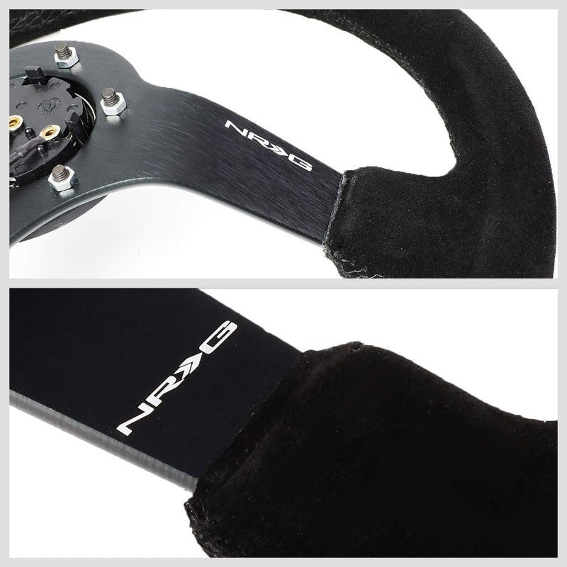 Suede 350mm 3" Deep RST-036MB-S-Y "ODI" Bakchis Inspired NRG Steering Wheel+Horn-Interior-BuildFastCar