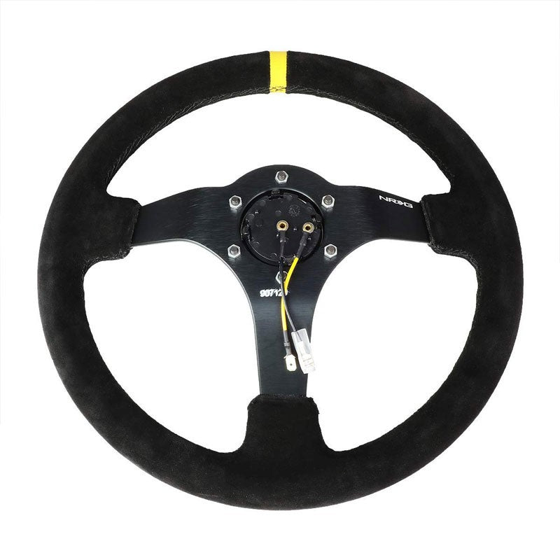 Suede 350mm 3" Deep RST-036MB-S-Y "ODI" Bakchis Inspired NRG Steering Wheel+Horn-Interior-BuildFastCar