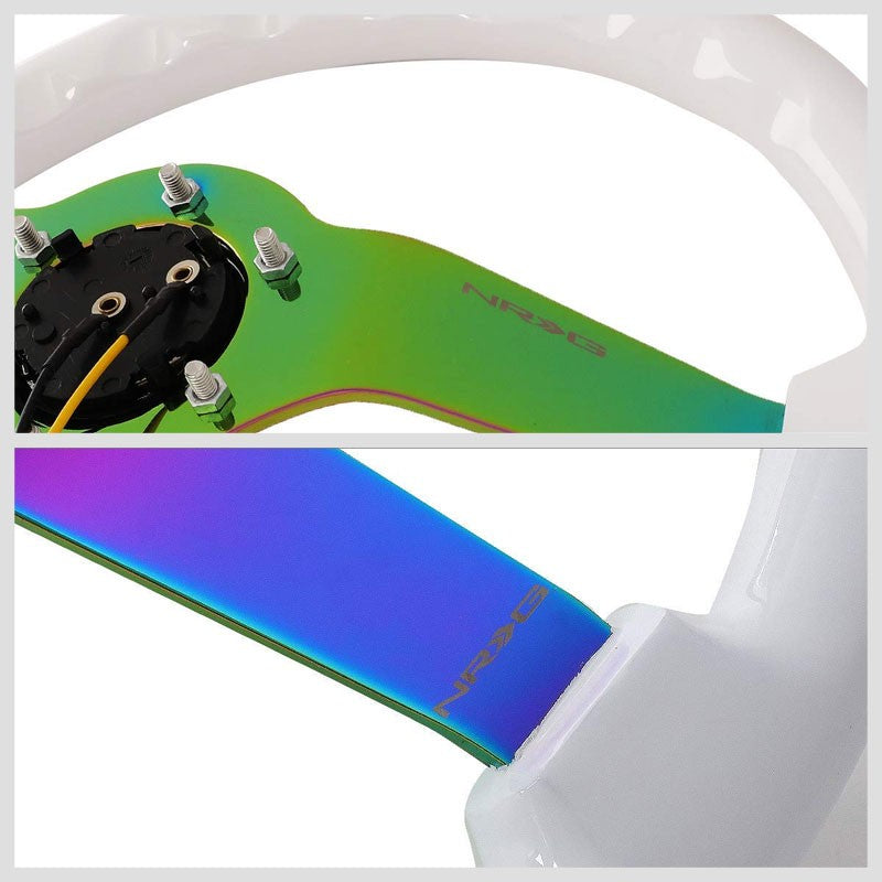 White Wood/Neo Chrome 350mm 3" Deep RST-036WT-MC Classic NRG Steering Wheel+Horn-Interior-BuildFastCar