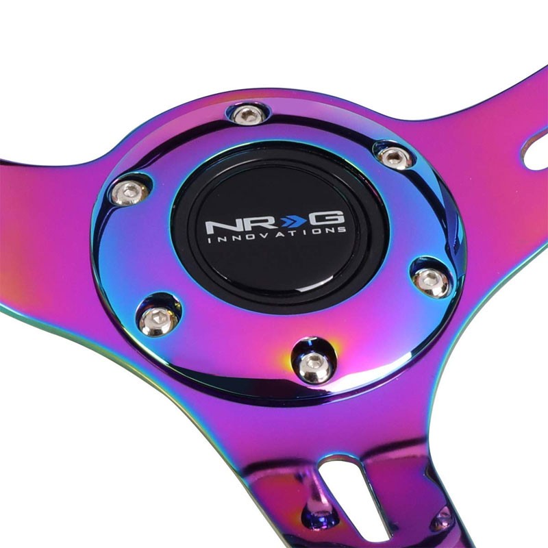 Black Wood Grain/Neo Chrome Slit 350mm 3" Deep RST-055BK-MC NRG Steering Wheel-Interior-BuildFastCar