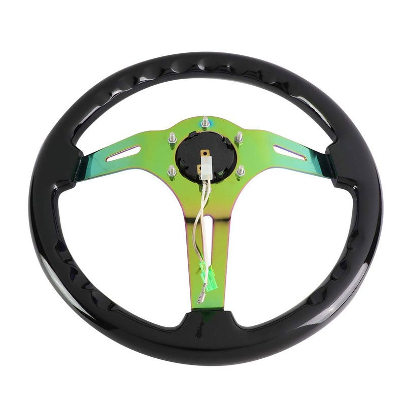 Black Wood Grain/Neo Chrome Slit 350mm 3" Deep RST-055BK-MC NRG Steering Wheel-Interior-BuildFastCar