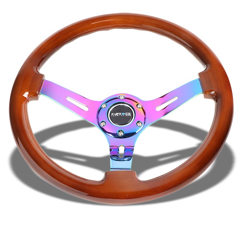 Black Wood Grain/Neo Chrome Slit 350mm 3&quot; Deep RST-055BR-MC NRG Steering Wheel-Interior-BuildFastCar
