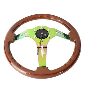 Black Wood Grain/Neo Chrome Slit 350mm 3" Deep RST-055BR-MC NRG Steering Wheel-Interior-BuildFastCar