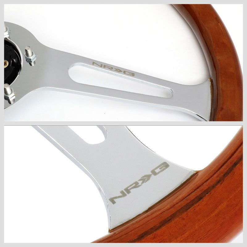 Brown Wood/Chrome Slit 360mm RST-360SL Classic NRG Steering Wheel+Horn Button-Interior-BuildFastCar