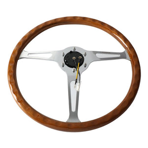 Brown Wood/Chrome Slit 360mm RST-360SL Classic NRG Steering Wheel+Horn Button-Interior-BuildFastCar