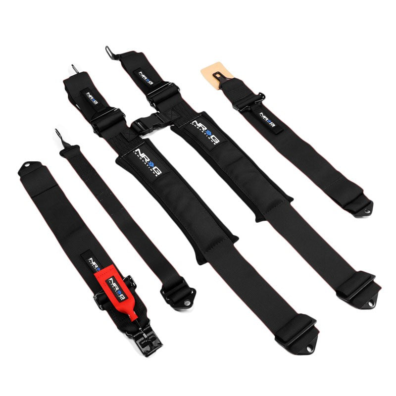 NRG SBH-5PCBK-620 5Point Latch Link Black SFI 16.1 Seat Belt Harness W/Cushion-Seats & Components-BuildFastCar