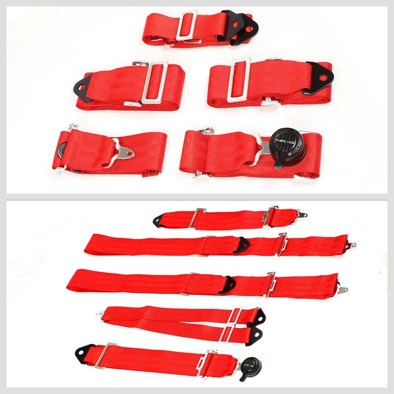 NRG SBH-6PCRD 6-Point Cam Lock Red Racing Seat Belt Harness Replacement-Seats & Components-BuildFastCar