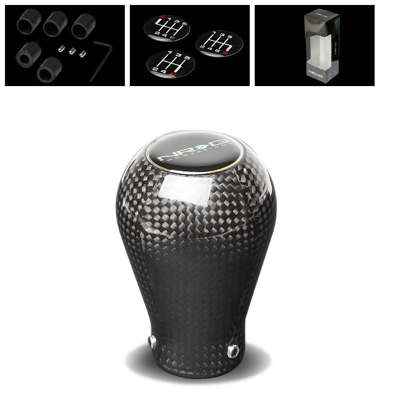 NRG Black Carbon Fiber Pear 5/6-Speed Manual M8 M10 M12 SK-900CF Shift Knob-Shifter Components-BuildFastCar