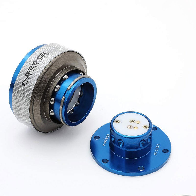 NRG SRK-200BL-SC Gen 2.0 Steering Wheel Quick Release Adapter Blue/Silver Fiber-Steering Wheels & Accessories-BuildFastCar-BFC-NRG-SRK-200BL-SC