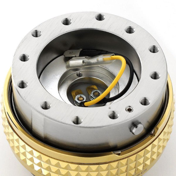 NRG Gunmetal Body/Chrome Gold Ring Gen 2.1 Steering Wheel Quick Release Adapter-Interior-BuildFastCar