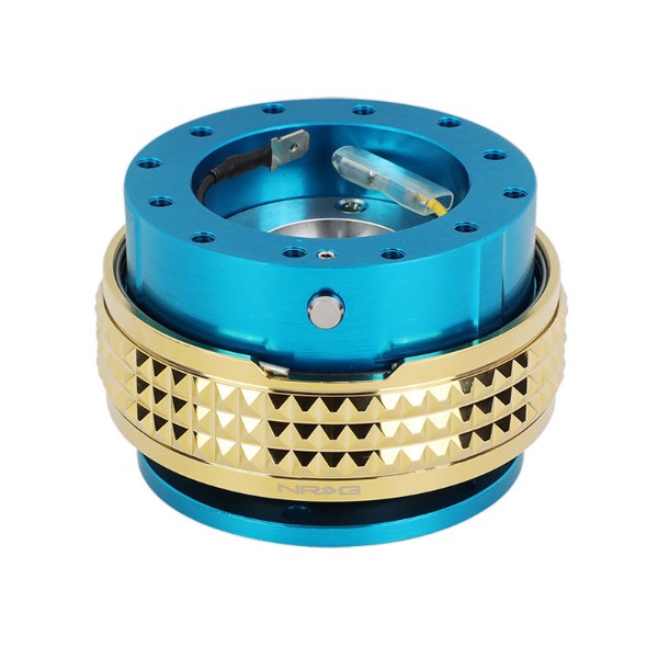 NRG Light Blue Body/Chrome Gold Ring Gen 2.1 Steering Wheel Quick Release Adapter-Interior-BuildFastCar