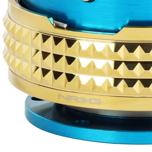 NRG Light Blue Body/Chrome Gold Ring Gen 2.1 Steering Wheel Quick Release Adapter-Interior-BuildFastCar