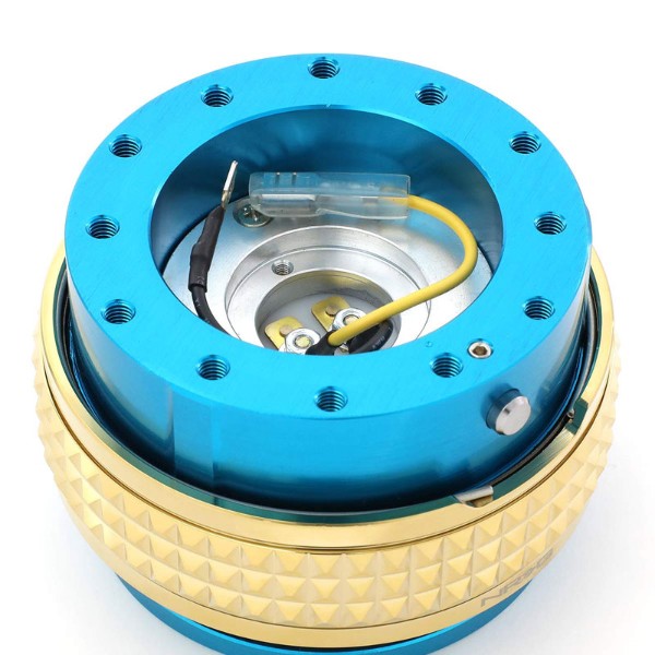 NRG Light Blue Body/Chrome Gold Ring Gen 2.1 Steering Wheel Quick Release Adapter-Interior-BuildFastCar