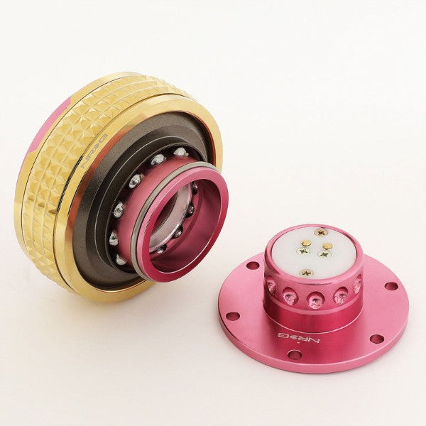 NRG Pink Body/Chrome Gold Ring Gen 2.1 Steering Wheel Quick Release Adapter-Interior-BuildFastCar