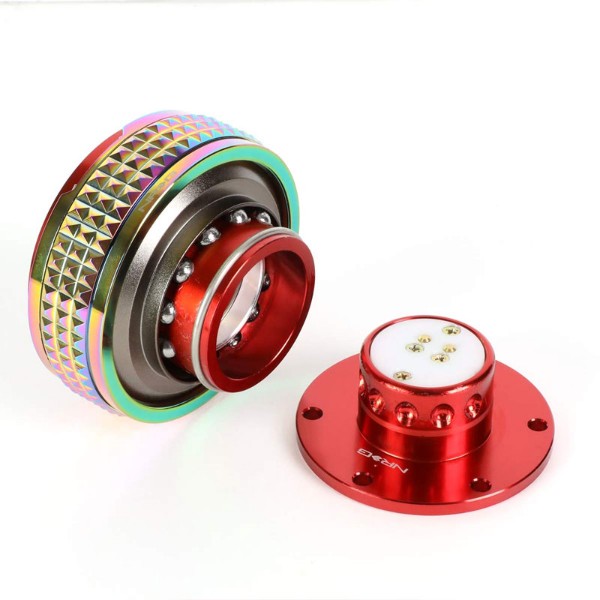NRG Red Body/Neo Chrome Ring Gen 2.1 Steering Wheel Quick Release Adapter 6-Hole-Interior-BuildFastCar