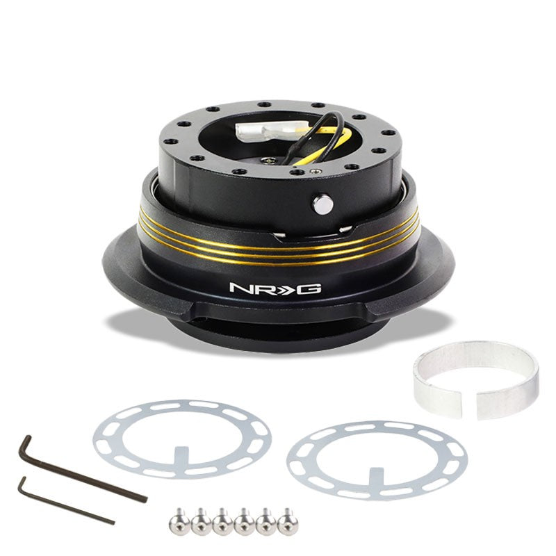 NRG Gold Stripes Black Body GEN 2.9 6-Hole Steering Wheel Quick Release Adapter-Interior-BuildFastCar