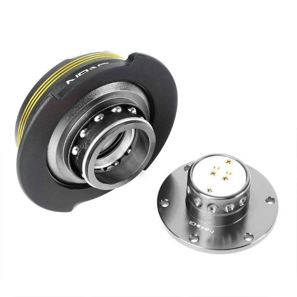 NRG Chrome Gold Stripes/Gunmetal Body GEN 2.9 Steering Wheel Quick Release-Interior-BuildFastCar