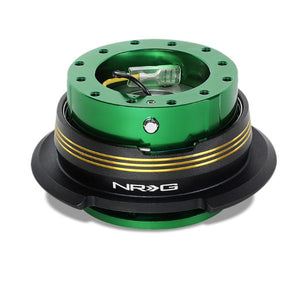 NRG Chrome Gold Stripes/Green Body GEN 2.9 6-Hole Steering Wheel Quick Release-Interior-BuildFastCar