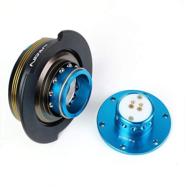 NRG Chrome Gold Stripes/Light Blue Body GEN 2.9 6-Hole Steering Wheel Quick Release-Interior-BuildFastCar