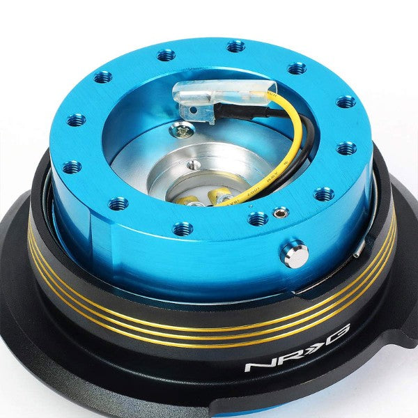 NRG Chrome Gold Stripes/Light Blue Body GEN 2.9 6-Hole Steering Wheel Quick Release-Interior-BuildFastCar