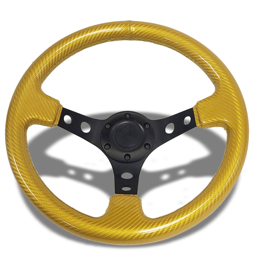 NRG Gold Carbon Fiber look/Black 3 Spokes 3.0&quot; Deep Dish 6-Bolt 350mm Steering Wheel