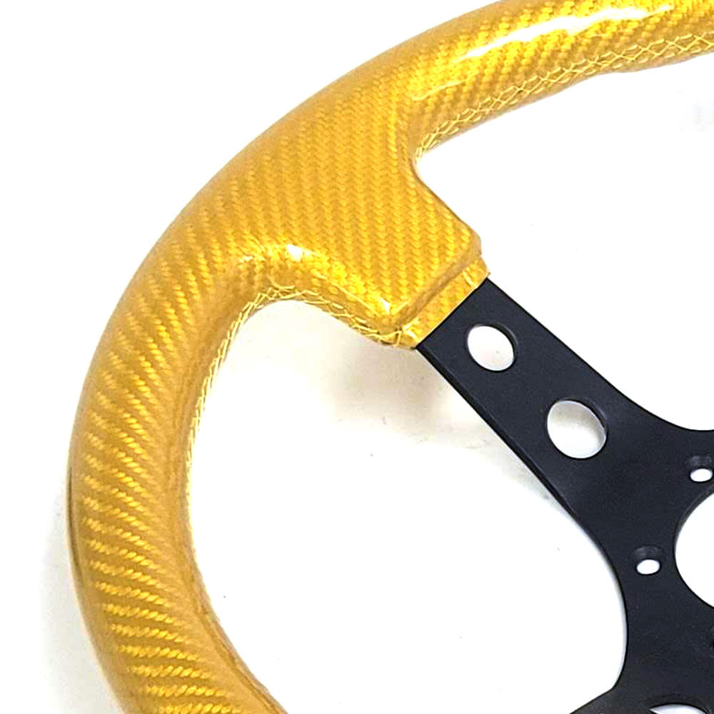 NRG Gold Carbon Fiber look/Black 3 Spokes 3.0" Deep Dish 6-Bolt 350mm Steering Wheel