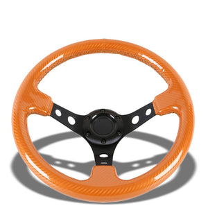 NRG Orange Carbon Fiber/Black 3 Spokes Deep Dish 6-Bolt 350mm Steering Wheel-Interior-BuildFastCar