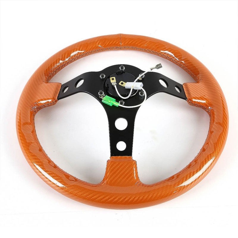 NRG Orange Carbon Fiber/Black 3 Spokes Deep Dish 6-Bolt 350mm Steering Wheel-Interior-BuildFastCar