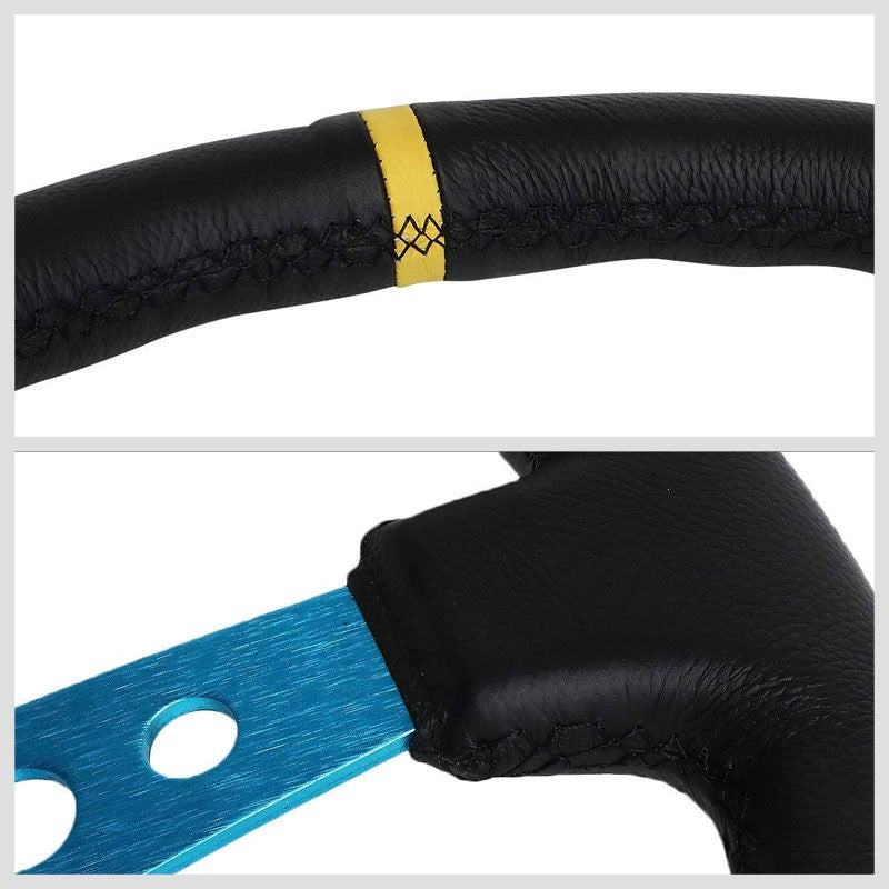 Blue Round Holes/Yellow Stripe 350mm 3" Deep ST-006NB-Y NRG Steering Wheel+Horn-Interior-BuildFastCar
