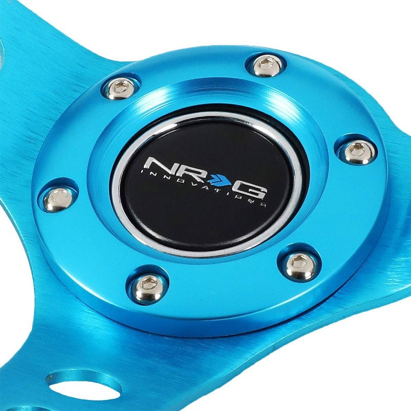 Black Leather/Blue Round Holes 350mm 3" Deep ST-006NB NRG Steering Wheel+Horn-Interior-BuildFastCar